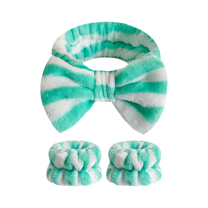 Wholesale Leopard Print Bow Striped Headband Wrist Strap Set Face Wash Mask Headband Flannel Hair Accessories