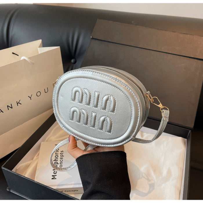 Wholesale Bowling bag, oil wax leather texture, shell bag, crossbody, single shoulder, versatile and fashionable small bag