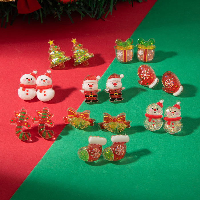 Wholesale Electroplated Resin Christmas Stud Earrings Snowman Santa Tree Fashion Jewelry Accessory Gift MOQ≥2