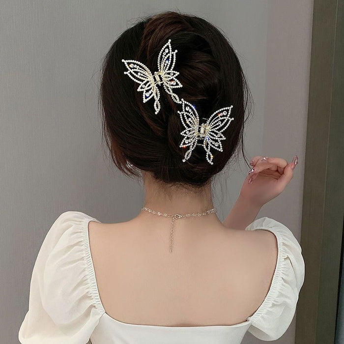 Wholesale Sweet Pearl Rhinestone butterfly clip female hair accessories back head hairpin
