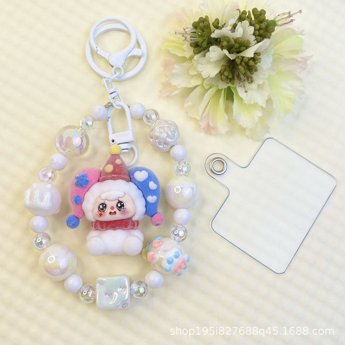 Wholesale Flocking sitting funny colorful beaded mobile phone chain keychain bag doll pendant accessories