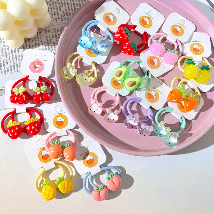 Wholesale Children's hair ring fruit transparent color fine flash rabbit small rubber band little girl's head rope baby girl's hair does not hurt