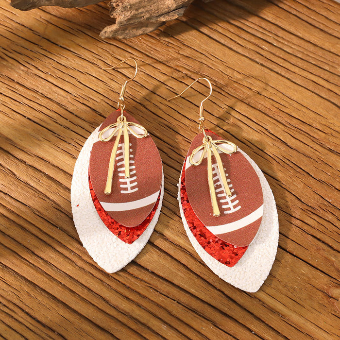 Wholesale Sports Element Rugby Earrings for Women Niche Design Bow Multi-Layer Pu Leather Earrings