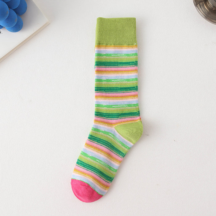 Wholesale Socks, mid length socks, cotton socks, striped color blocking, versatile