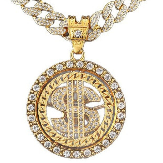 Wholesale Brand Rotatable Dollar Coin Pattern Zinc Alloy Necklace Personalized Pendant