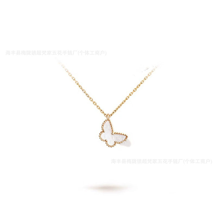 Wholesale Layering Butterfly Pendant Necklace Gold Plated White Shell Copper