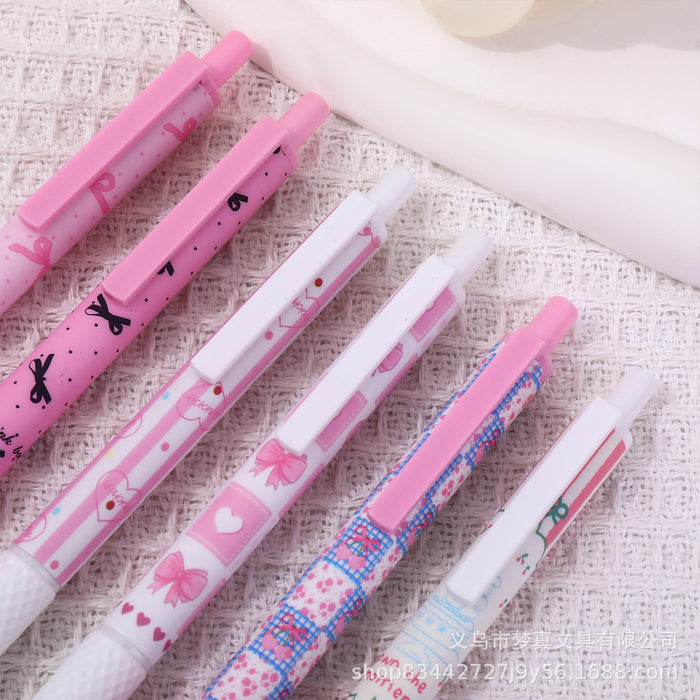 Wholesale 6pcs/ box Ballet Bow Brush Pen ST Quick-drying Gel Pen ' s Heart Pressing Black Pen Student Cartoon Printing Pen