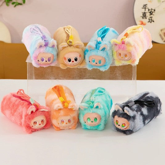Wholesale Short Plush Cat Head Pencil Case Cartoon Design MOQ≥2