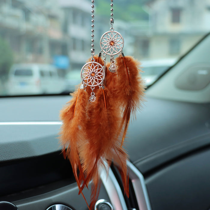 Wholesale Alloy White Feather Dream Catcher Car Hanging Decoration Rearview Mirror Pendant