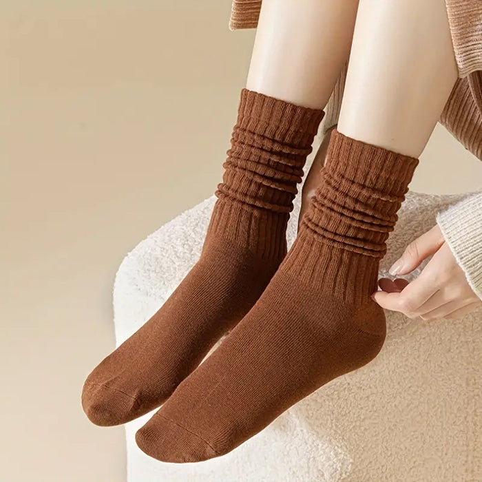 Wholesale Long Barrel Stacked Socks Solid Color Autumn and Winter Women' s Thick Warm Calf Socks