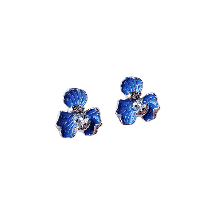 Wholesale Silver Needle Exquisite Light Luxury Diamond inlaid Flower Earrings with Silver Charm, niche high-end earrings