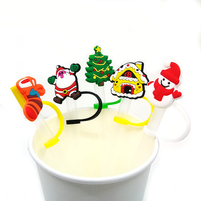 Wholesale Cartoon Christmas Santa Claus Christmas Trees Snowman Silicone Dustproof Straw Plugs JDC-SCR-KuaJi016