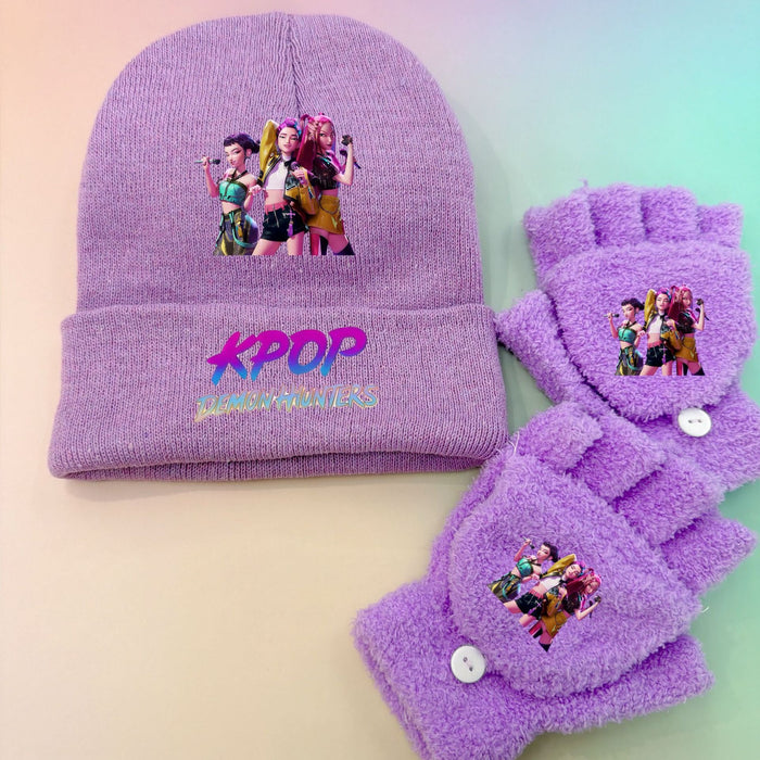 Wholesale Printed knit hat and warm knitted gloves