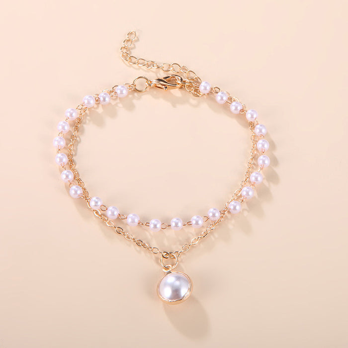 Wholesale Double-layer Pearl Pendant Necklace Women's choker Necklace