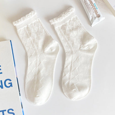 Wholesale New rolled edge socks, mid length socks, cute cotton pure long socks