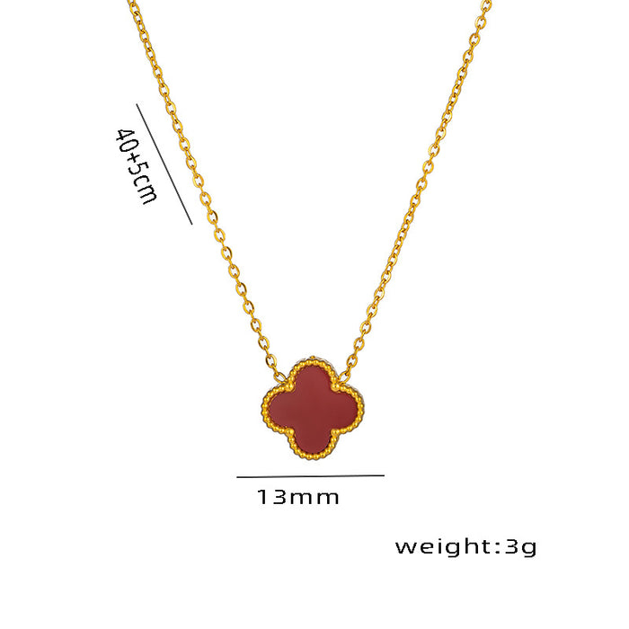 Wholesale Double-sided Fritillaria Lucky Necklace Four-leaf Clover Single Flower Necklace Titanium Steel