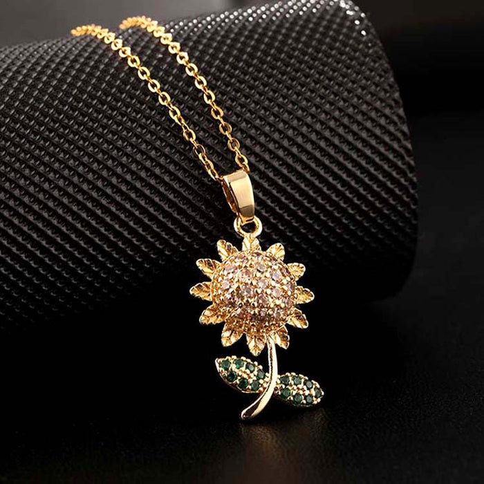 Wholesale Gold Plated Copper Zircon Colored Sunflower Necklace JDC-NE-ShangY037