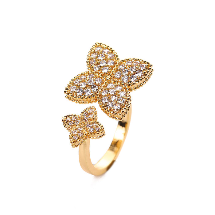 Wholesale Women's Simple Opening Finger Ring Ring Four Leaf Flower Versatile Light Luxury Ring
