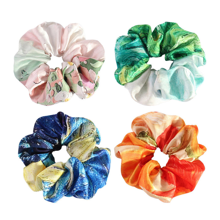 Wholesale Oil painting-inspired satin Hair Scrunchies