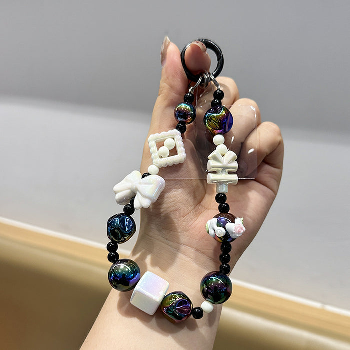Wholesale Creative bow bead acrylic keychain bracelet pendant chain