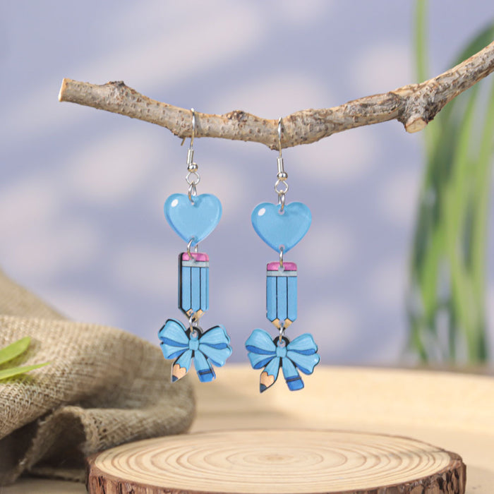 Wholesale Back to school season graduation season pencil bow acrylic earrings female design sense Teacher' s Day element earrings trend