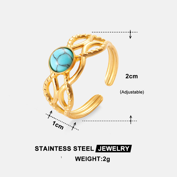 Wholesale Set with turquoise ring, women's color does not fade, light luxury, high-end feeling, open stainless steel ring