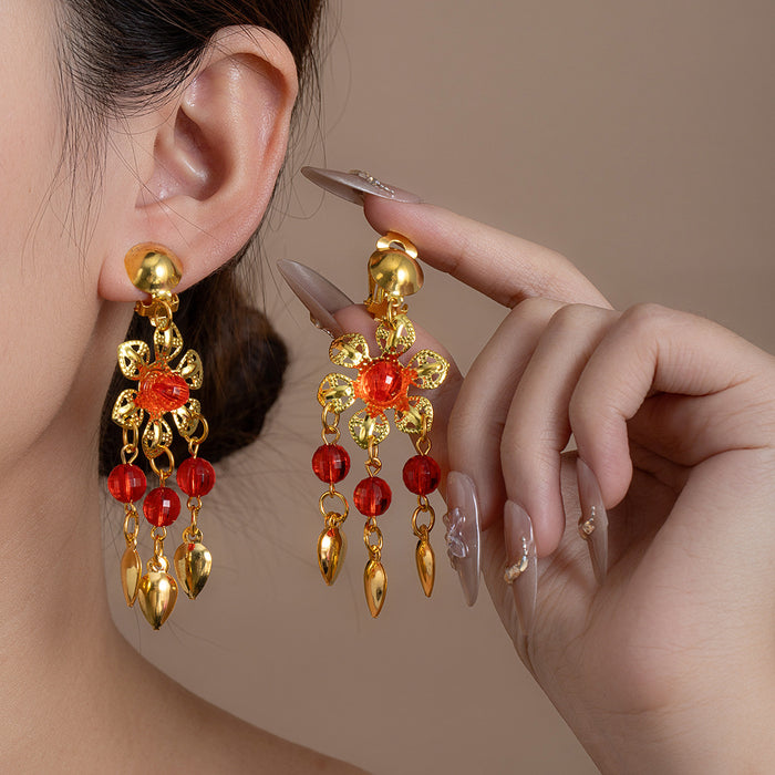 Wholesale Retro Bohemian Long Tassel Drop Earrings Heavy Industry Creative Ethnic Style Diamond-Encrusted High-End Earrings