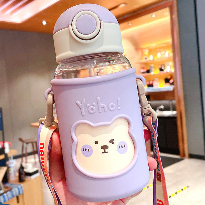 Wholesale Cute Bear Straw Cup Large-Capacity Plastic Cup