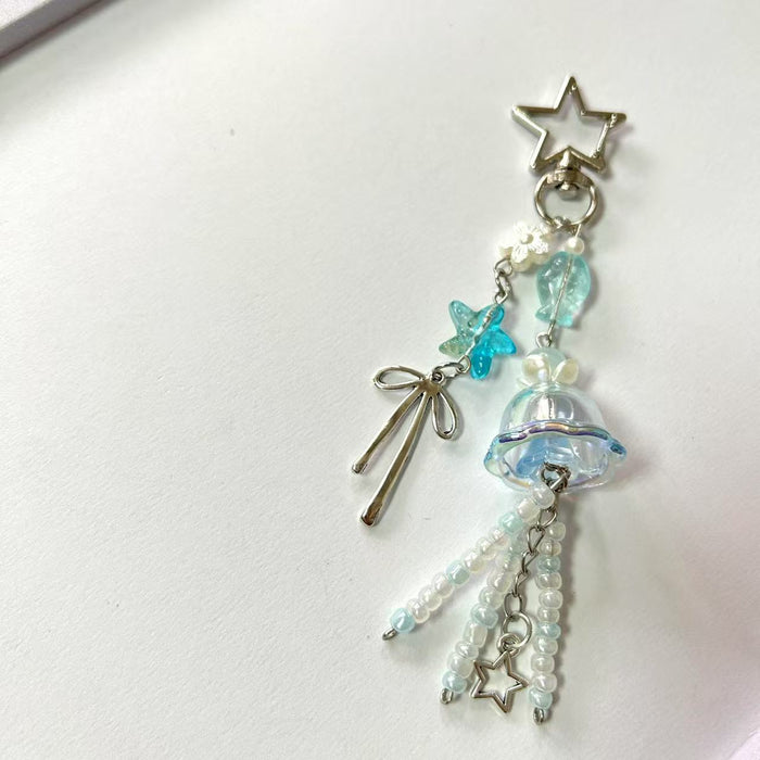 Wholesale Jellyfish Star Bow Pendant Beaded Mobile Phone Chain Pendant Small Fresh Keychain