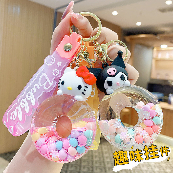 Wholesale Cute Donut Design Crystal Sand Floating Keychain Acrylic Fashion Accessory for Bags