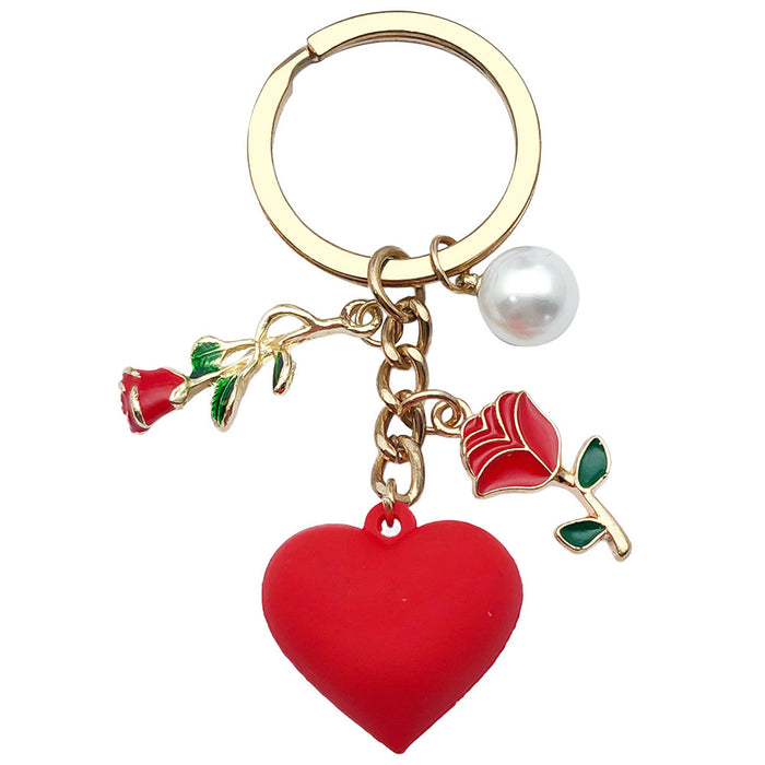 Wholesale Heart-shaped rose pearl pendant metal keychain