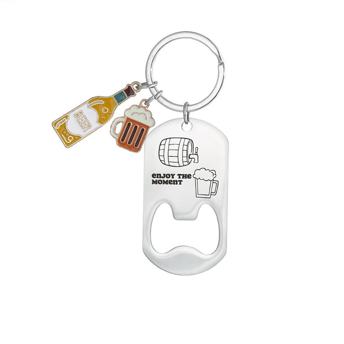 Wholesale New beer bottle opener stainless steel keychain with engraved DIY pendant