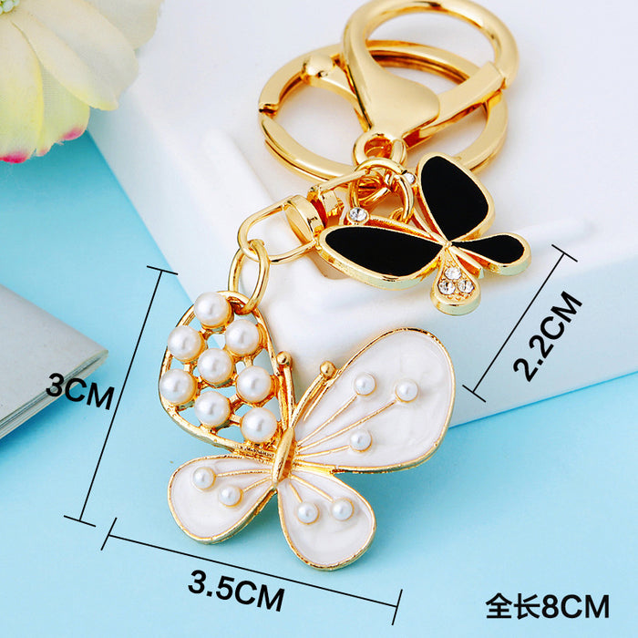 Wholesale Butterfly Car Keychain Pendant Metal Keychain Ring Creative New Diamond Pendant Gift