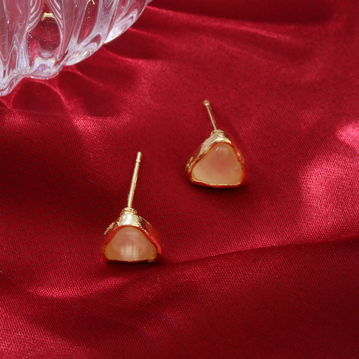 Wholesale Silver needle triangle cat eye stone earring set, light luxury, niche temperament, simple earrings for ear hole care