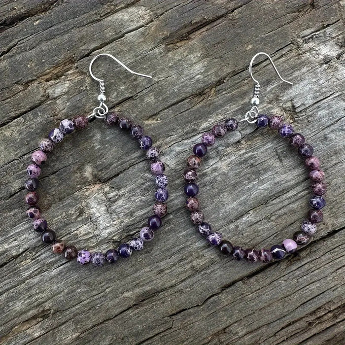 Wholesale Retro fashion hollow round bead earrings with colorful emperor stone beads