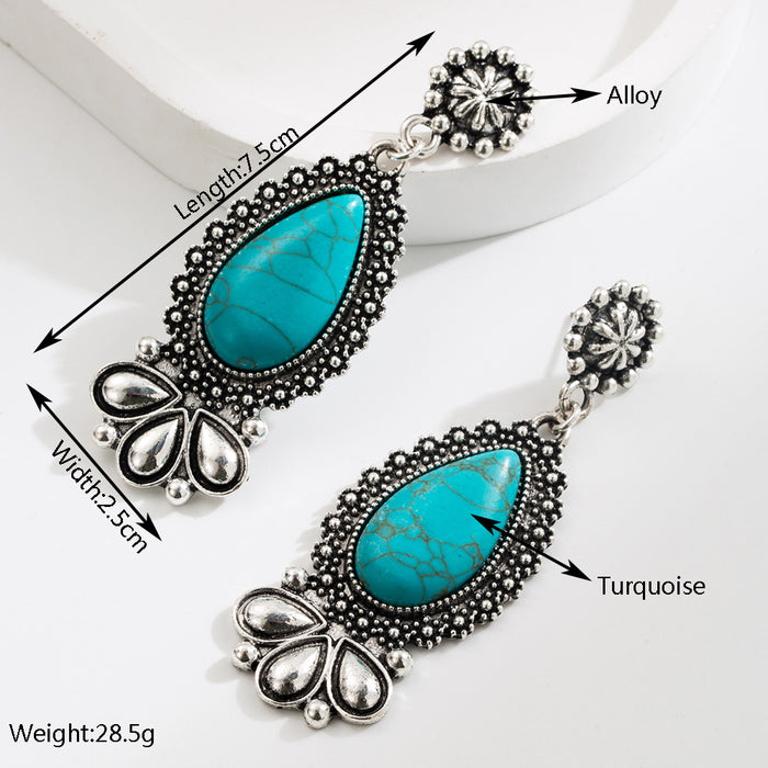 Wholesale Exaggerated teardrop earrings inlaid with turquoise