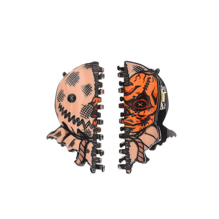 Wholesale Acrylic  Ghost Face Hair Claw Clip Double Sided Orange Back Bun Clip For Women S Everyday Styling