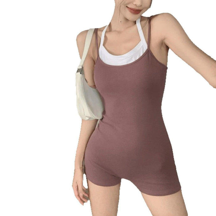 Wholesale Color blocking vest one-piece swimsuit, layered flat cornered tight swimsuit