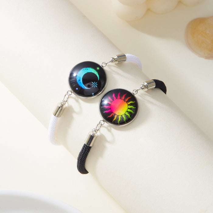 Wholesale Sun and moon pattern luminous handmade woven couple bracelets