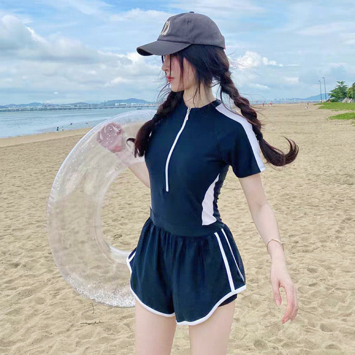 Wholesale Swimsuit women's one-piece sports  version of simple casual conservative slim flesh covering belly hot spring swimsuit professional