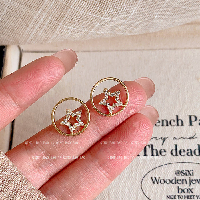 Wholesale Design sense: simple circle earrings, star rhinestone earrings, silver needle retro earrings