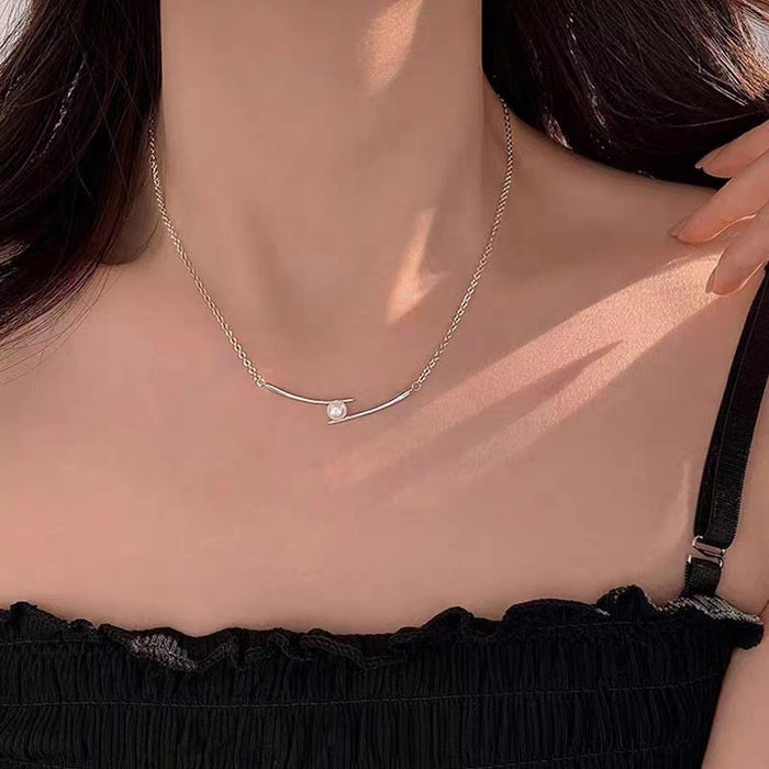 Wholesale Cross pearl necklace, titanium steel, light luxury, niche design, collarbone chain, high-end sensory chain