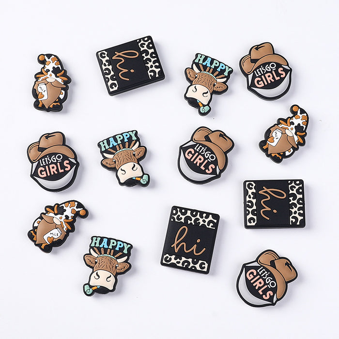 Wholesale 20pcs New Teether Cartoon Cowboy Women' s Silicone Beads Loose Beads Children' s DIY Necklace Bead Accessories