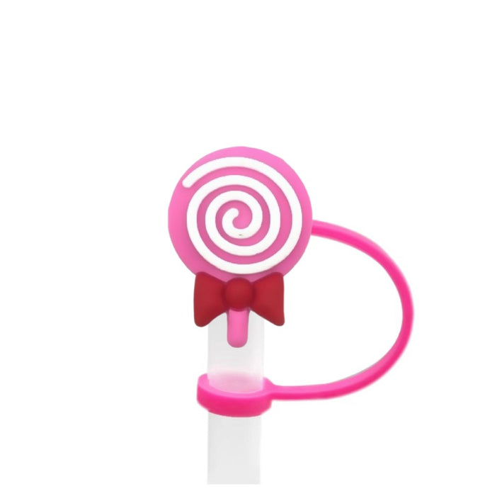 Wholesale Cartoon lollipop shaped dustproof straw cap DIY creative straw decoration cover 8/10mm silicone straw stopper