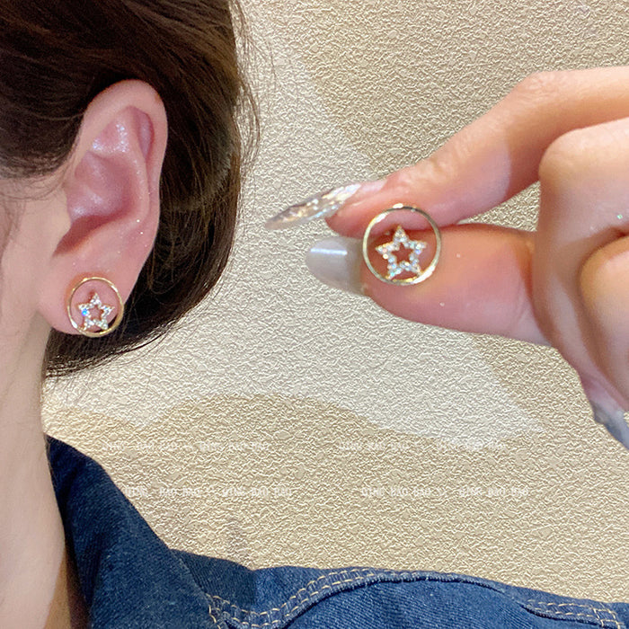 Wholesale Design sense: simple circle earrings, star rhinestone earrings, silver needle retro earrings