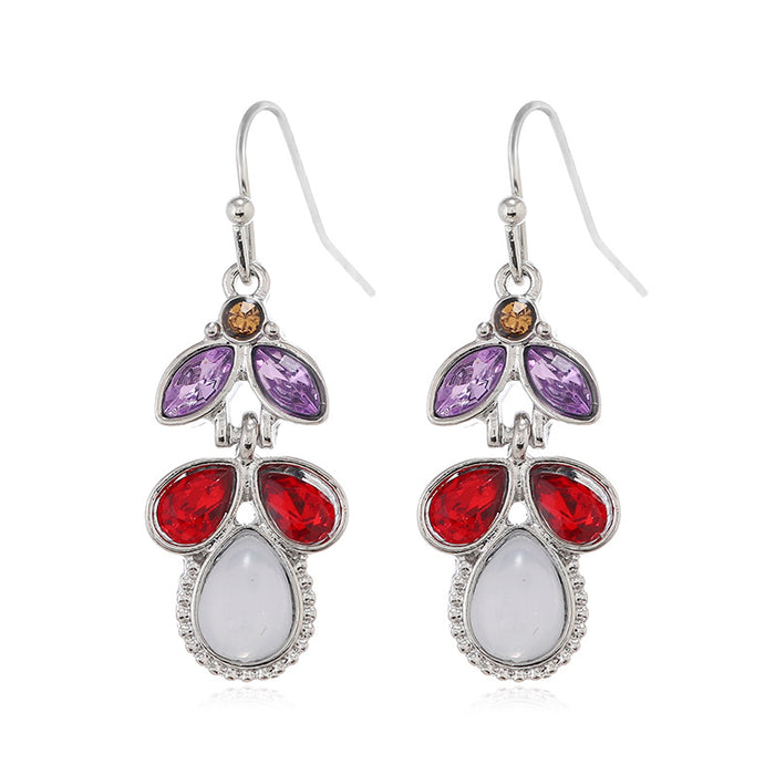 Wholesale Inlaid with colorful leaves,  crystal diamonds and moonstone earrings,  European and American creative water drop pear-shaped earrings for women