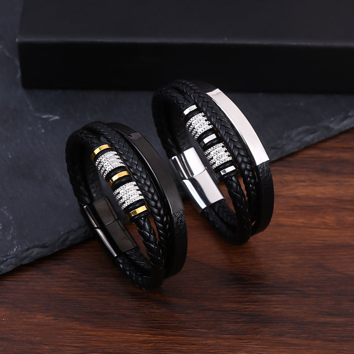Wholesale Stainless steel men's bracelet, creatively woven leather bracelet, personalized and fashionable magnetic bracelet