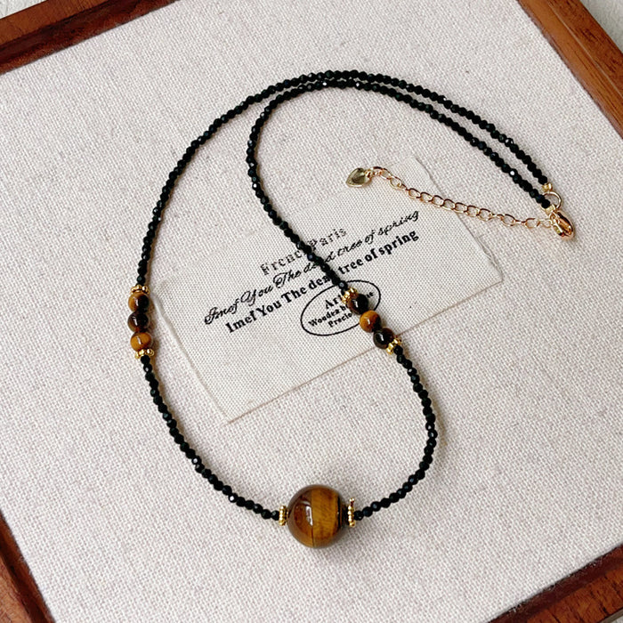 Wholesale Vintage Maillard Natural Tiger Eye Stone Tiger Eye Stone Lock Chain Necklace Fashionable Light Luxury