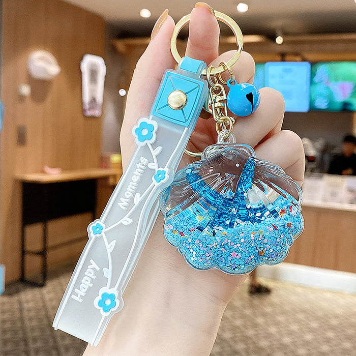 Wholesale Starfish Oil Flow Bottle Keychain Acrylic Pink Gift Bag Charm