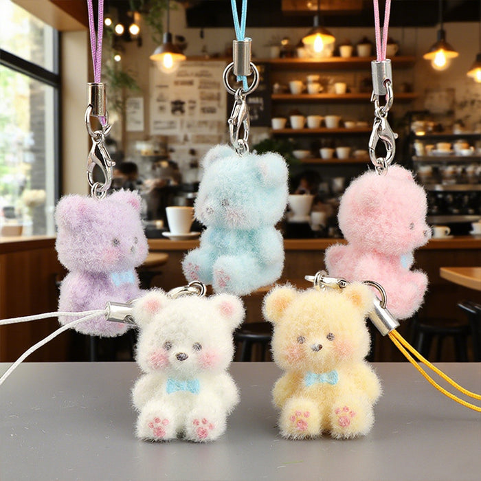Wholesale Resin flocked colorful 3D bear phone charm,  cute and creative cartoon keychain